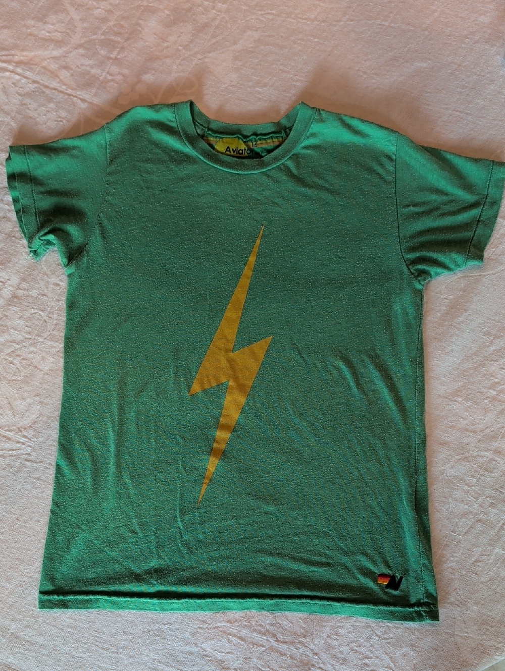 Aviator Nation Girls Kelly Green Lightning Bolt T‑Shirt